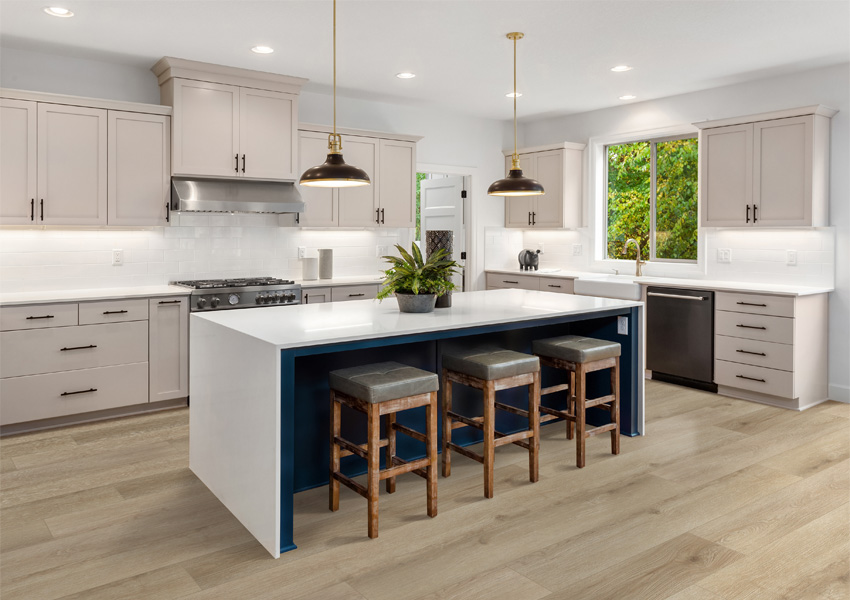 hardwood flooring in kitchen with minimalist decor